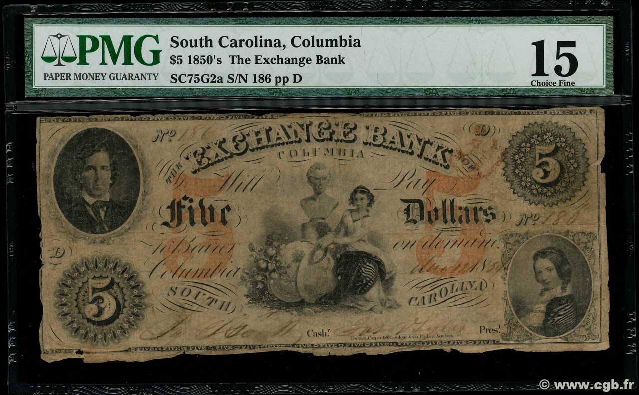 5 Dollars STATI UNITI D AMERICA Columbia 1854  q.MB