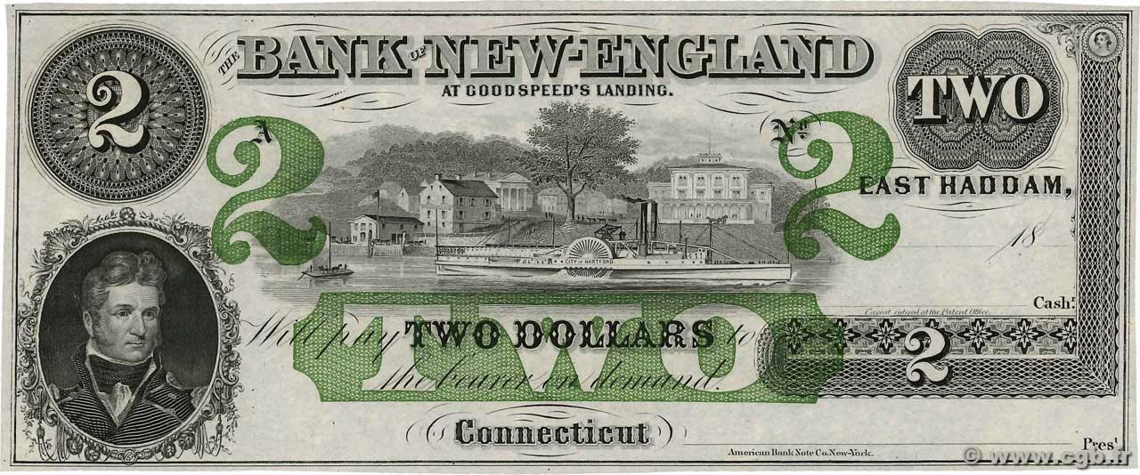 2 Dollars Non émis UNITED STATES OF AMERICA East Haddam 1860  UNC