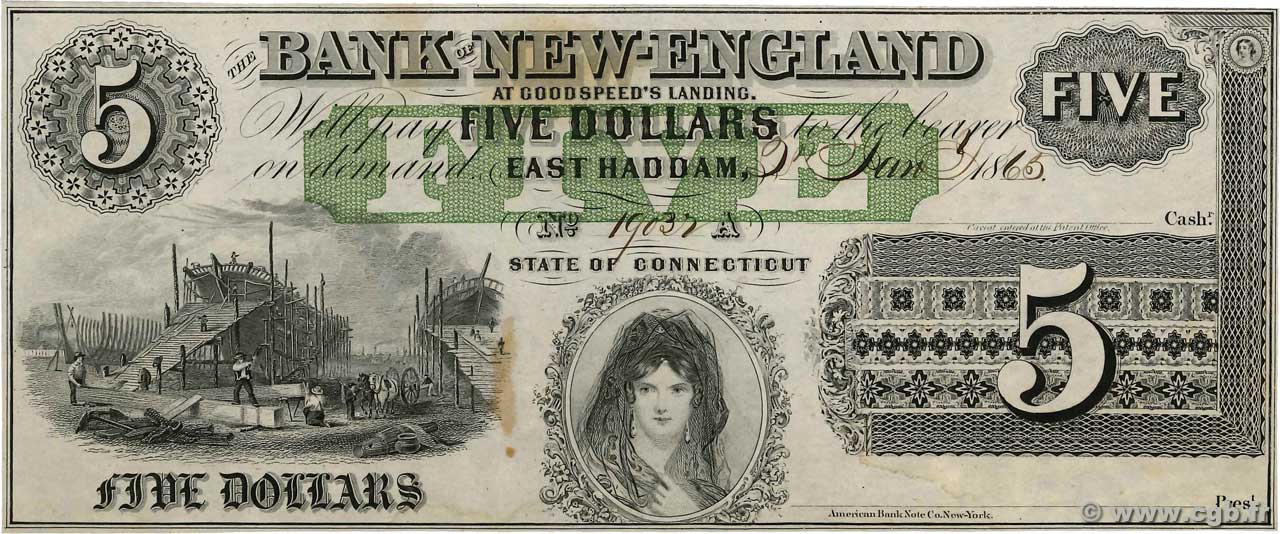 5 Dollars STATI UNITI D AMERICA East Haddam 1865  SPL+
