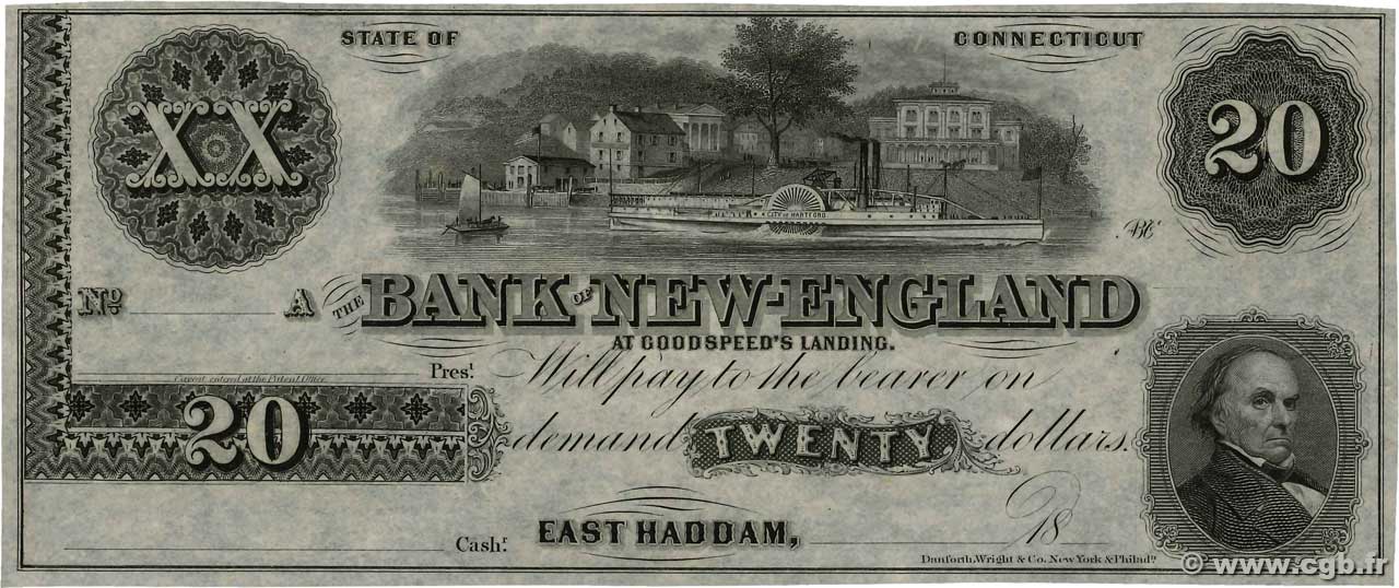 20 Dollars Non émis ÉTATS-UNIS D AMÉRIQUE East Haddam 1860  NEUF