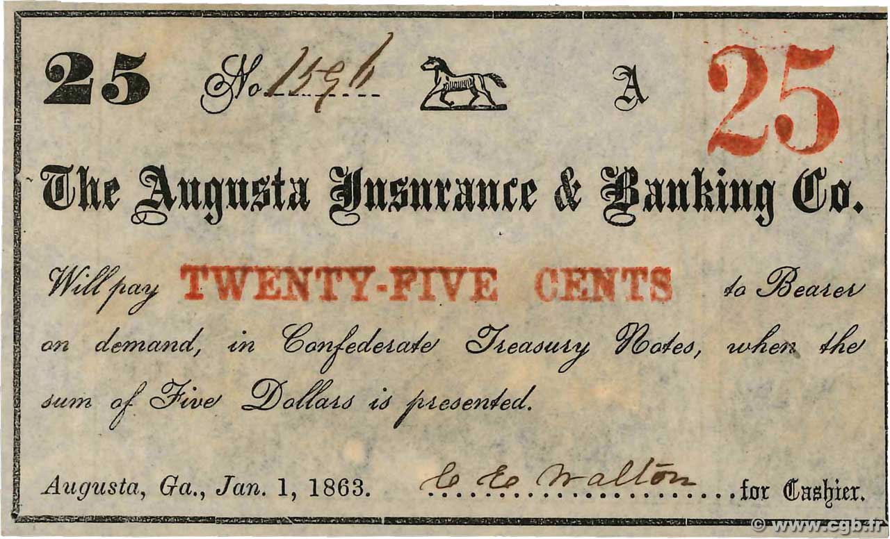 25 Cents STATI UNITI D AMERICA Augusta 1863  AU
