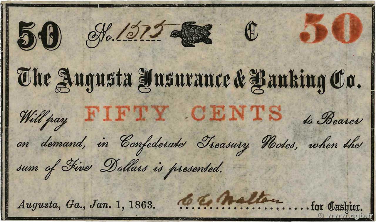 50 Cents STATI UNITI D AMERICA Augusta 1863  AU