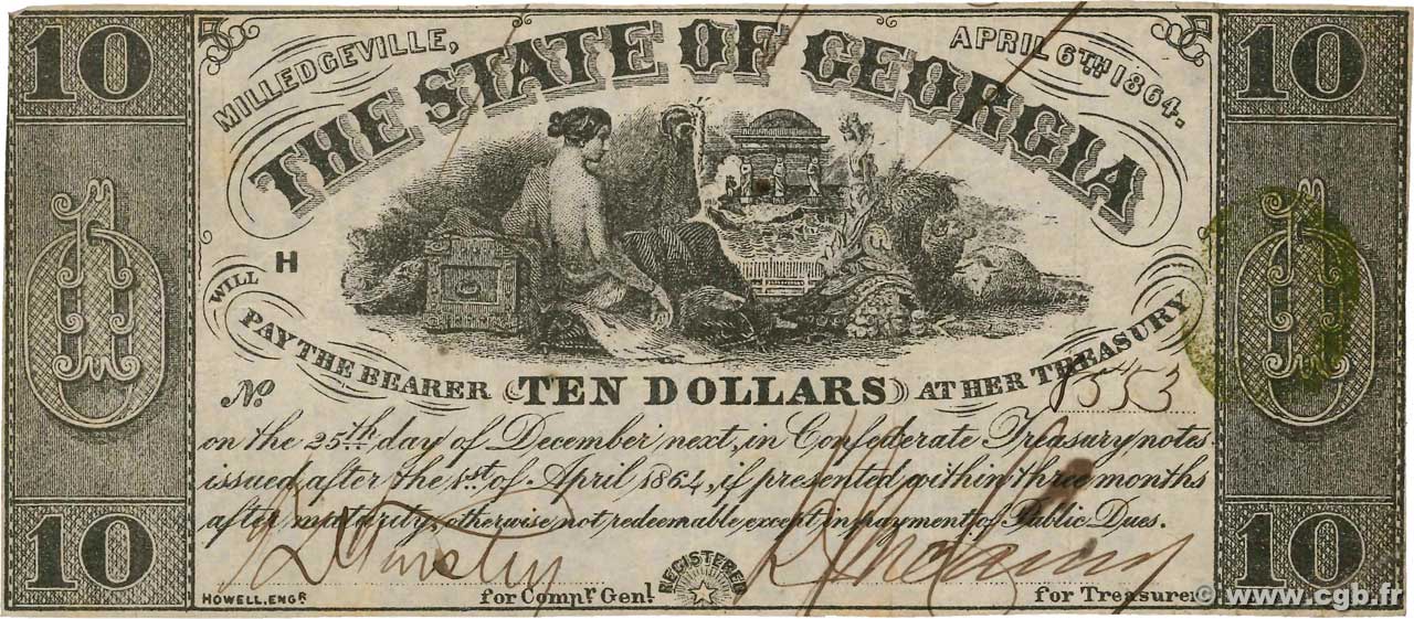 10 Dollars VEREINIGTE STAATEN VON AMERIKA Milledgeville 1864 PS.0871 SS