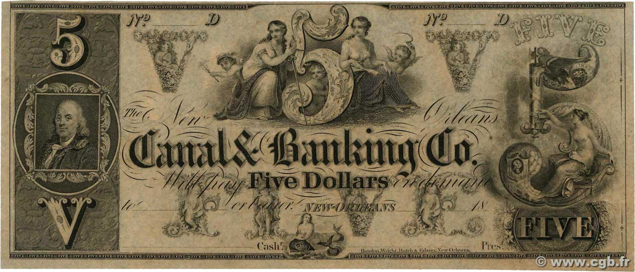 5 Dollars Non émis STATI UNITI D AMERICA New Orleans 1850  FDC