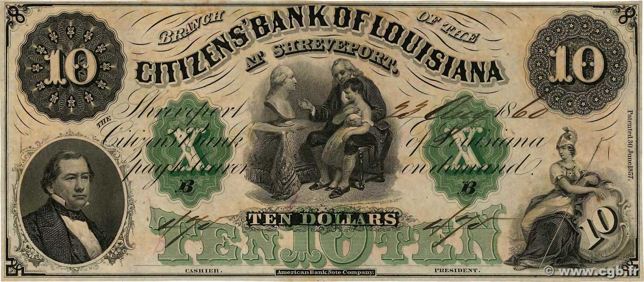 10 Dollars ESTADOS UNIDOS DE AMÉRICA New Orleans 1860  FDC