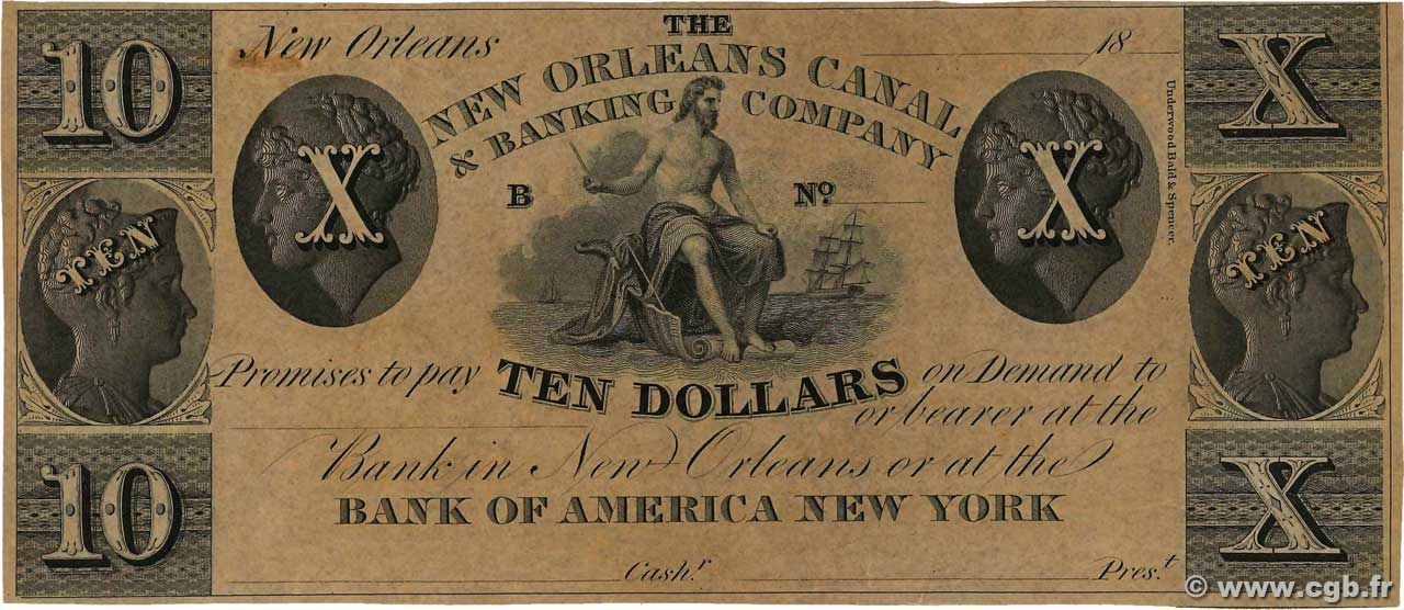 10 Dollars Non émis ÉTATS-UNIS D AMÉRIQUE New Orleans 1850  pr.NEUF