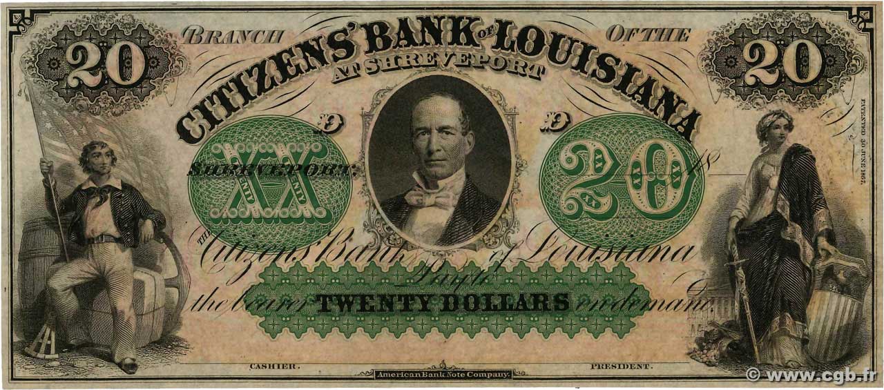 20 Dollars Non émis ÉTATS-UNIS D AMÉRIQUE Shreveport 1850  pr.NEUF