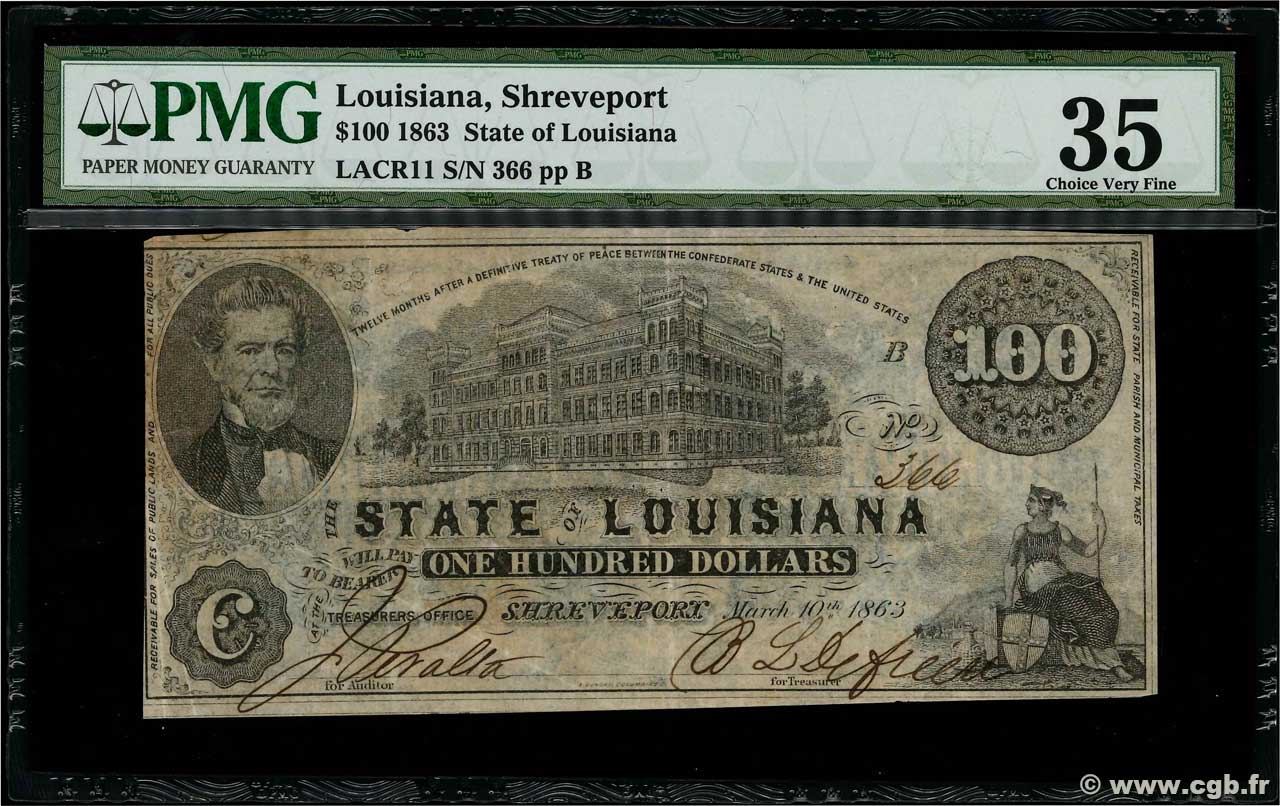 100 Dollars STATI UNITI D AMERICA Shreveport 1863 PS.0898 q.SPL
