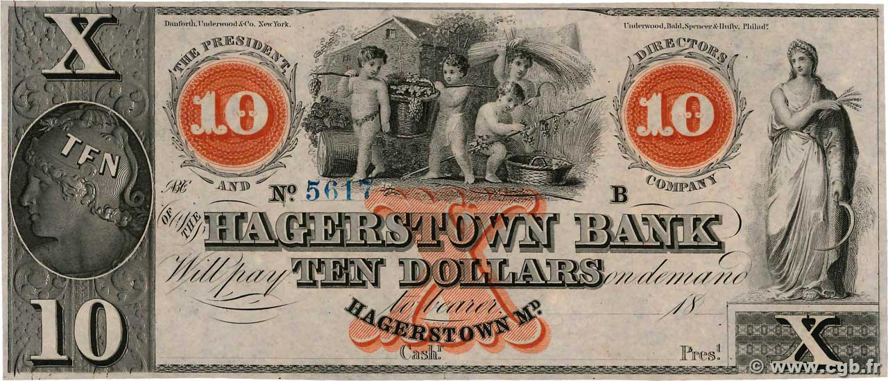 10 Dollars Non émis STATI UNITI D AMERICA Hagerstown 1850  q.FDC