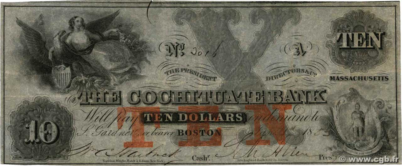 10 Dollars ÉTATS-UNIS D AMÉRIQUE Boston 1853  TTB