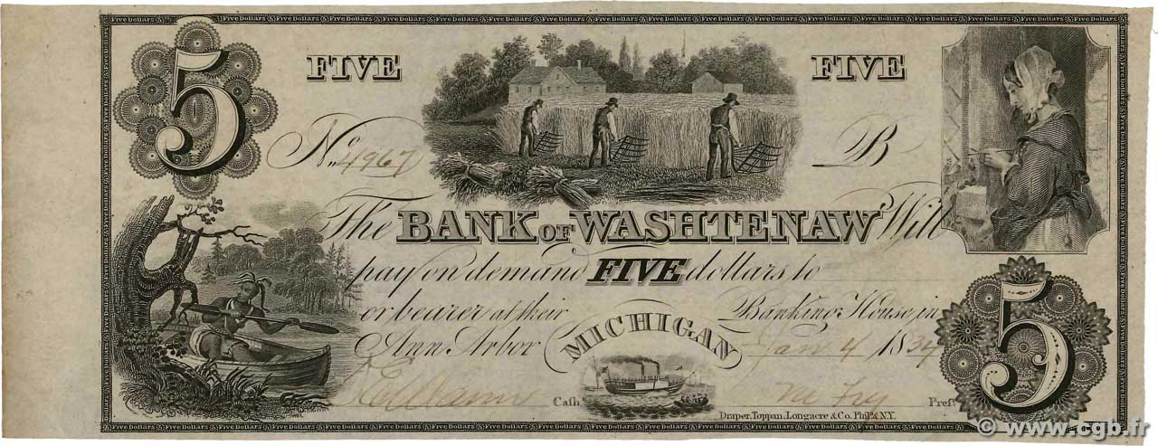 5 Dollars STATI UNITI D AMERICA Ann-Arbor 1834  AU