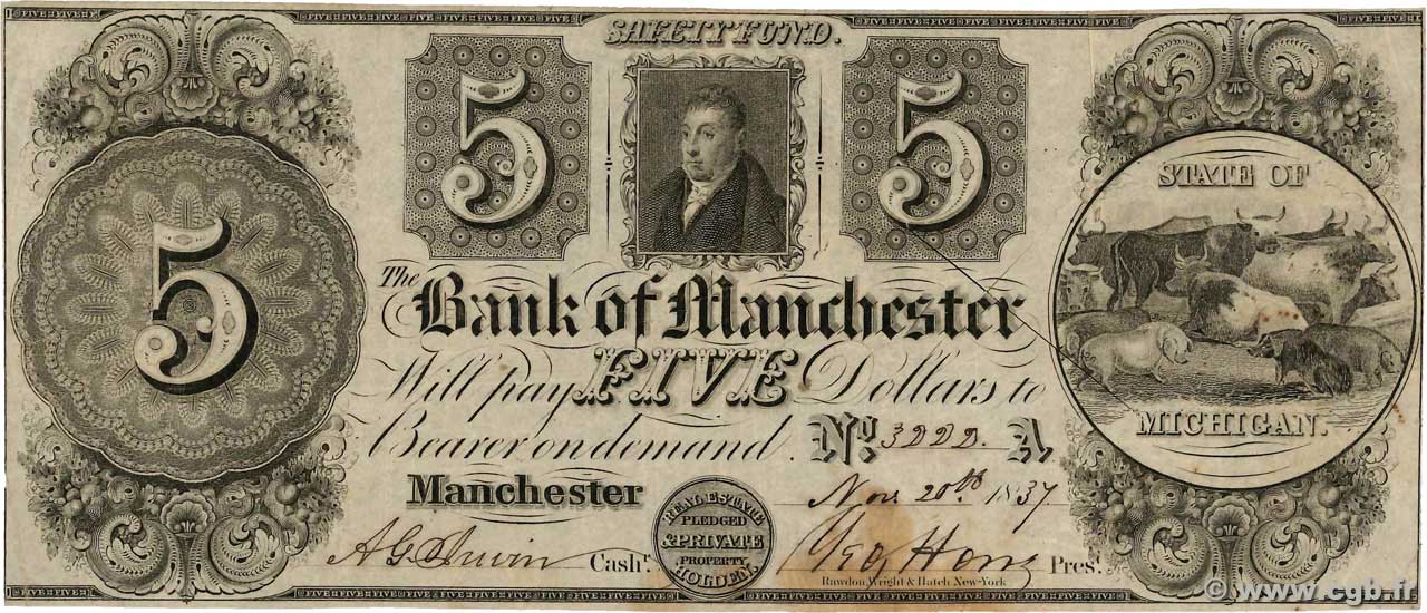 5 Dollars Annulé STATI UNITI D AMERICA Manchester 1837  q.BB