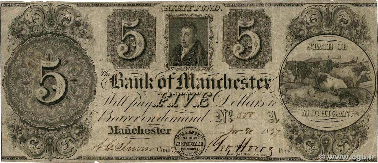 5 Dollars Annulé STATI UNITI D AMERICA Manchester 1837  BB