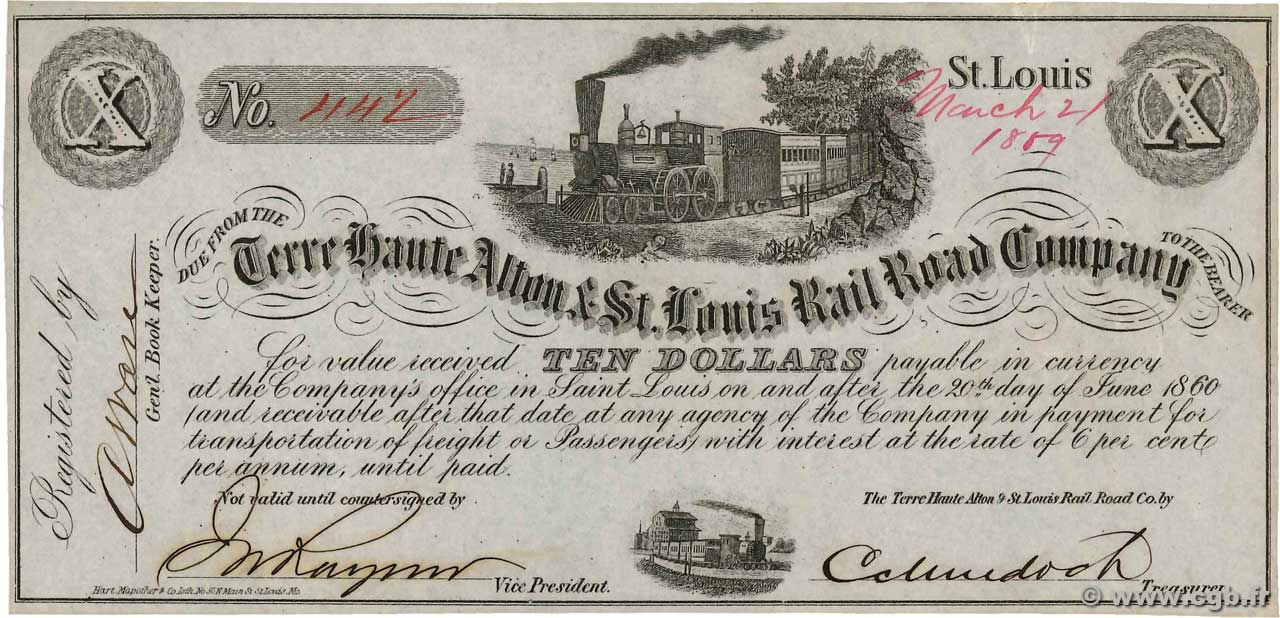 10 Dollars STATI UNITI D AMERICA Alton 1859  AU