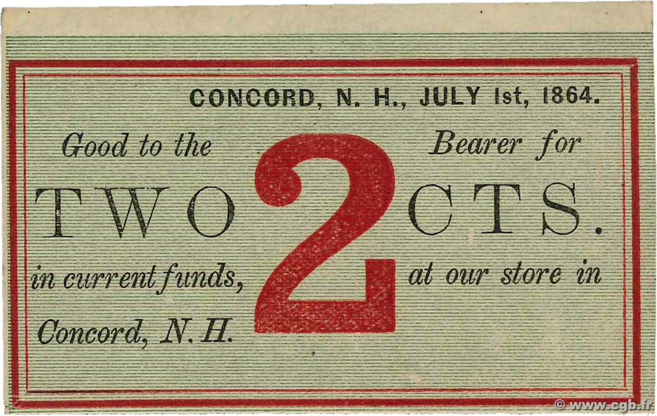 2 Cents STATI UNITI D AMERICA Concord 1864  AU