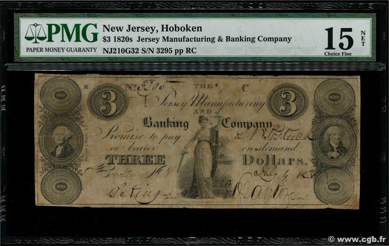 3 Dollars STATI UNITI D AMERICA Hoboken 1837  MB