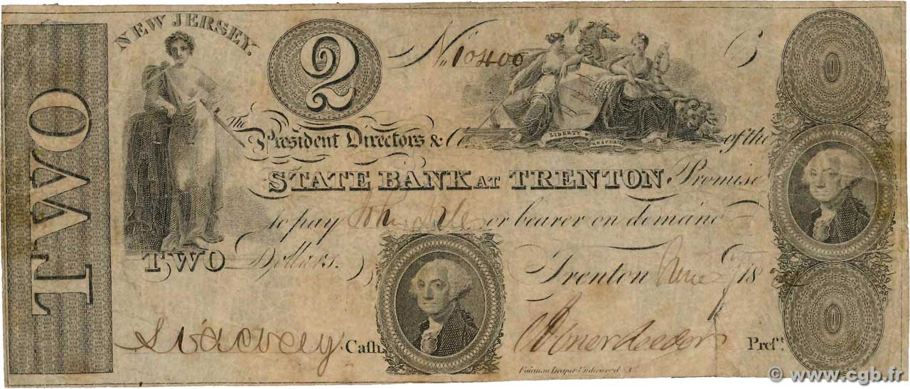 2 Dollars ÉTATS-UNIS D AMÉRIQUE Trenton 1824  TB