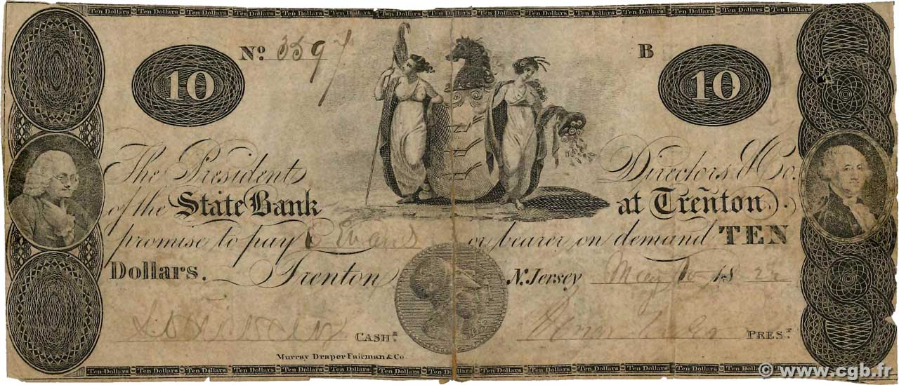 10 Dollars ÉTATS-UNIS D AMÉRIQUE Trenton 1824  B