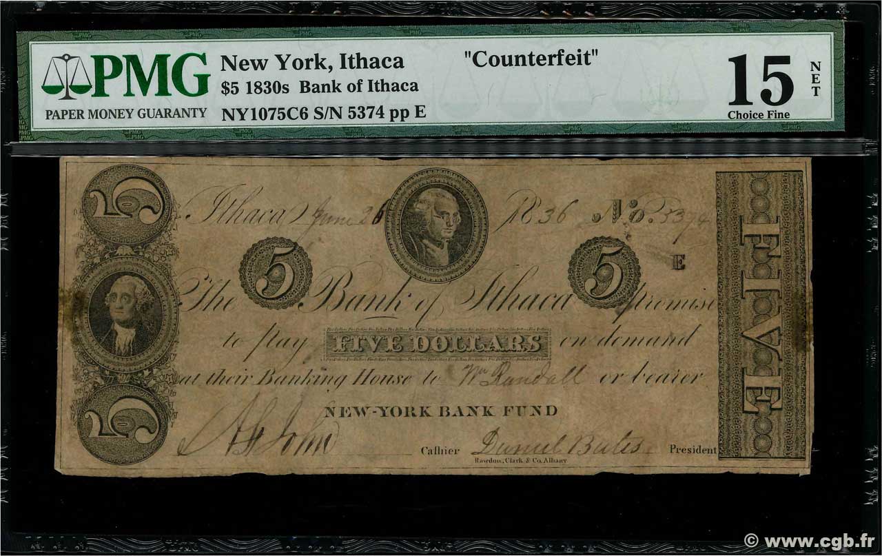 5 Dollars Faux UNITED STATES OF AMERICA Ithaca 1836  F