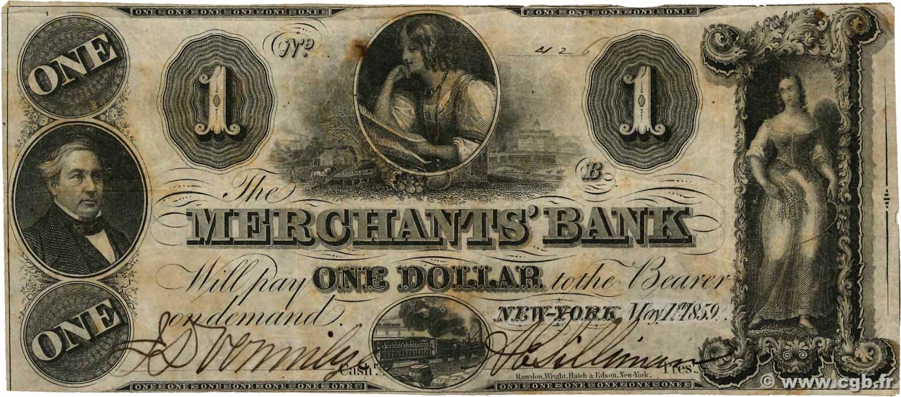 1 Dollar ÉTATS-UNIS D AMÉRIQUE New York 1859  TB