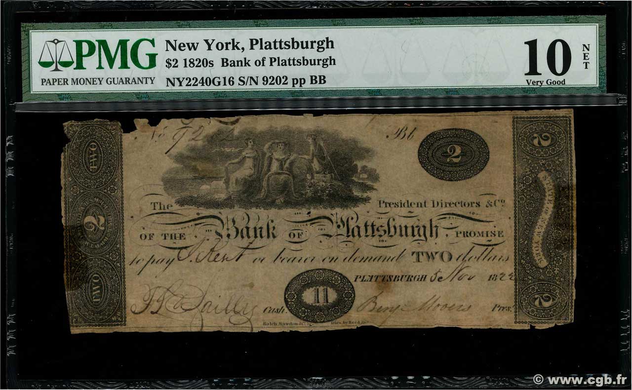 2 Dollars VEREINIGTE STAATEN VON AMERIKA Plattsburgh 1822  SGE