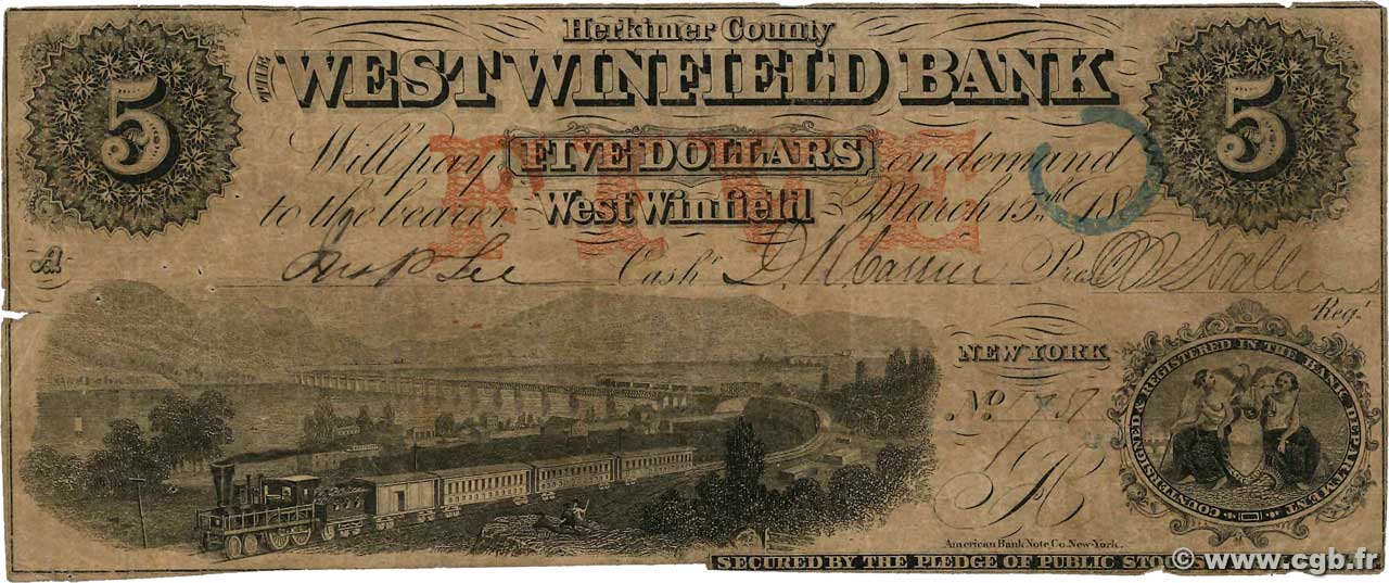 5 Dollars UNITED STATES OF AMERICA West Winfield 1862  G