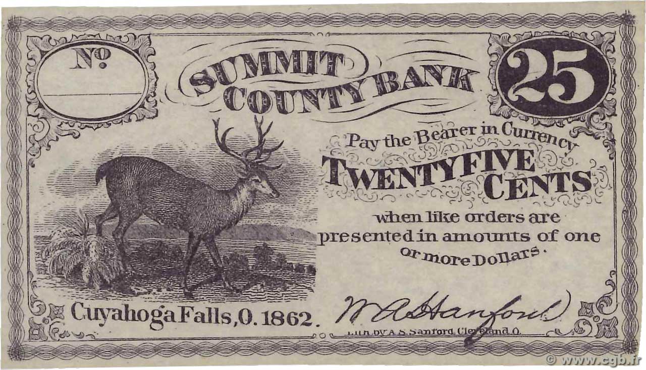 25 Cents ÉTATS-UNIS D AMÉRIQUE Cuyahoga Falls 1862  NEUF