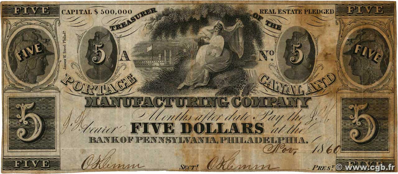 5 Dollars STATI UNITI D AMERICA Philadelphie 1860  MB