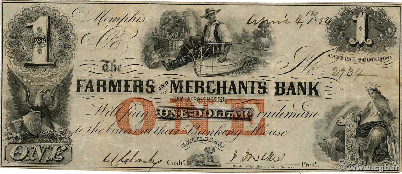 1 Dollar ÉTATS-UNIS D AMÉRIQUE Memphis 1854  TTB