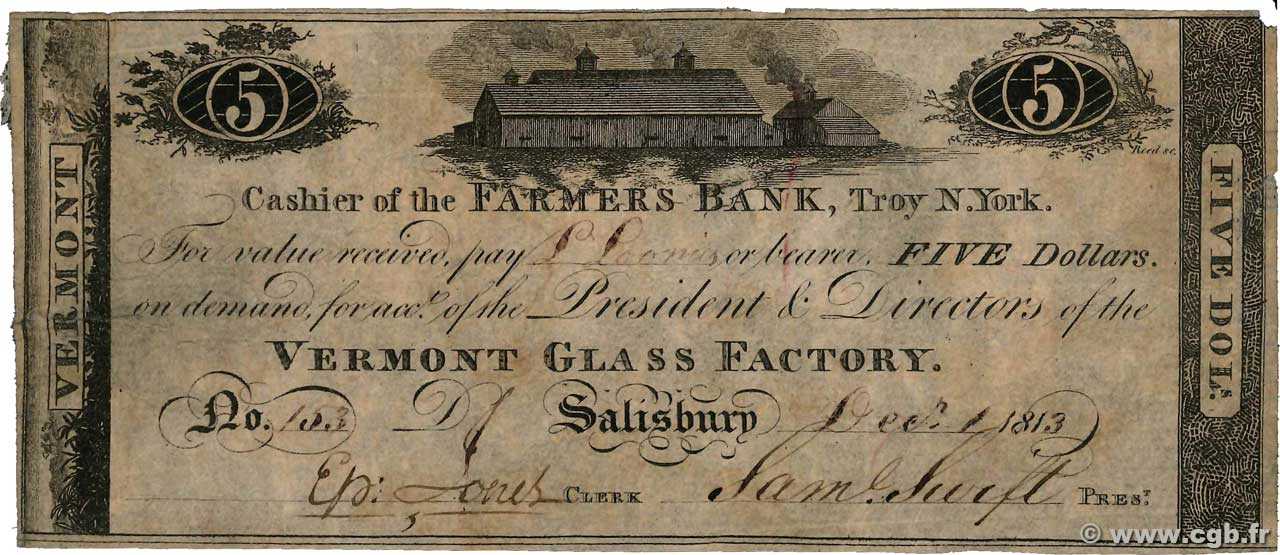 5 Dollars VEREINIGTE STAATEN VON AMERIKA Salisbury 1813  S
