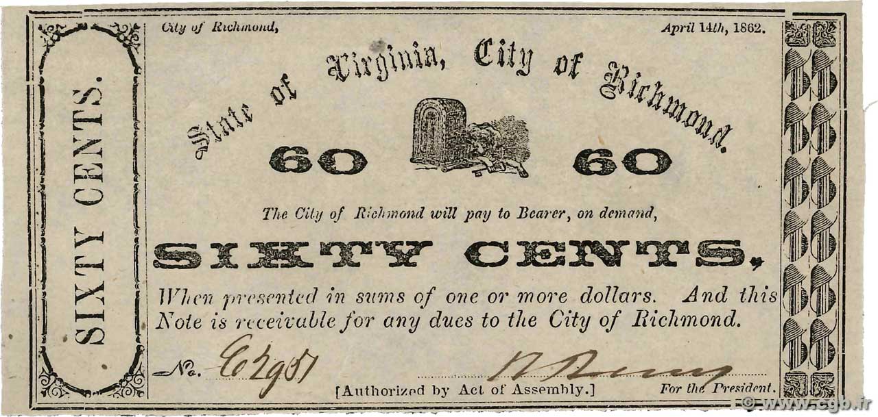 60 Cents ÉTATS-UNIS D AMÉRIQUE Richmond 1862  SUP