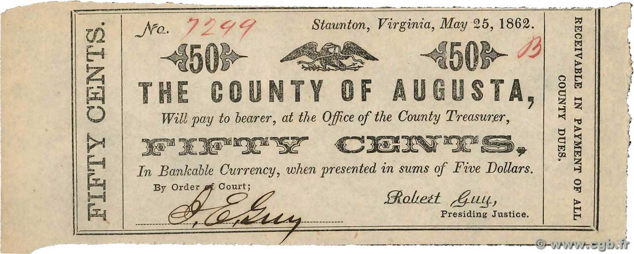 50 Cents STATI UNITI D AMERICA Staunton 1862  AU