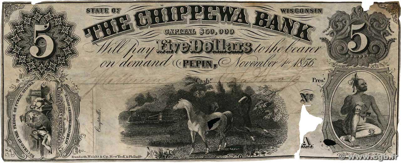 5 Dollars ÉTATS-UNIS D AMÉRIQUE Pepin 1856  B