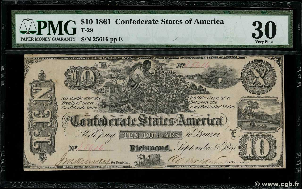10 Dollars STATI CONFEDERATI D AMERICA  1861 P.28 BB