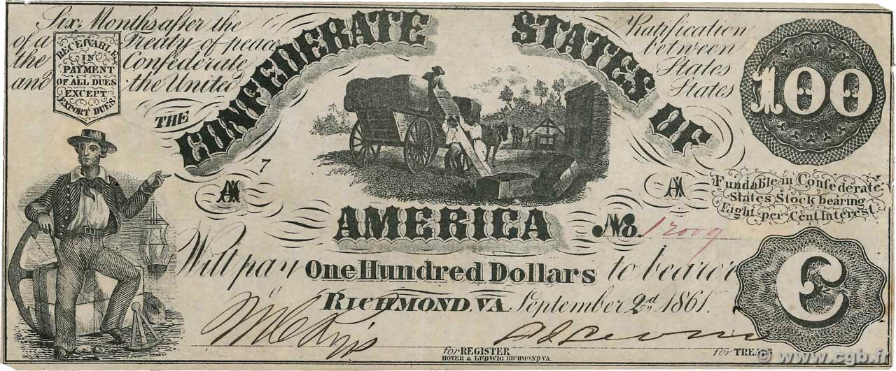 100 Dollars Faux ÉTATS CONFÉDÉRÉS D AMÉRIQUE  1861 P.38 TTB