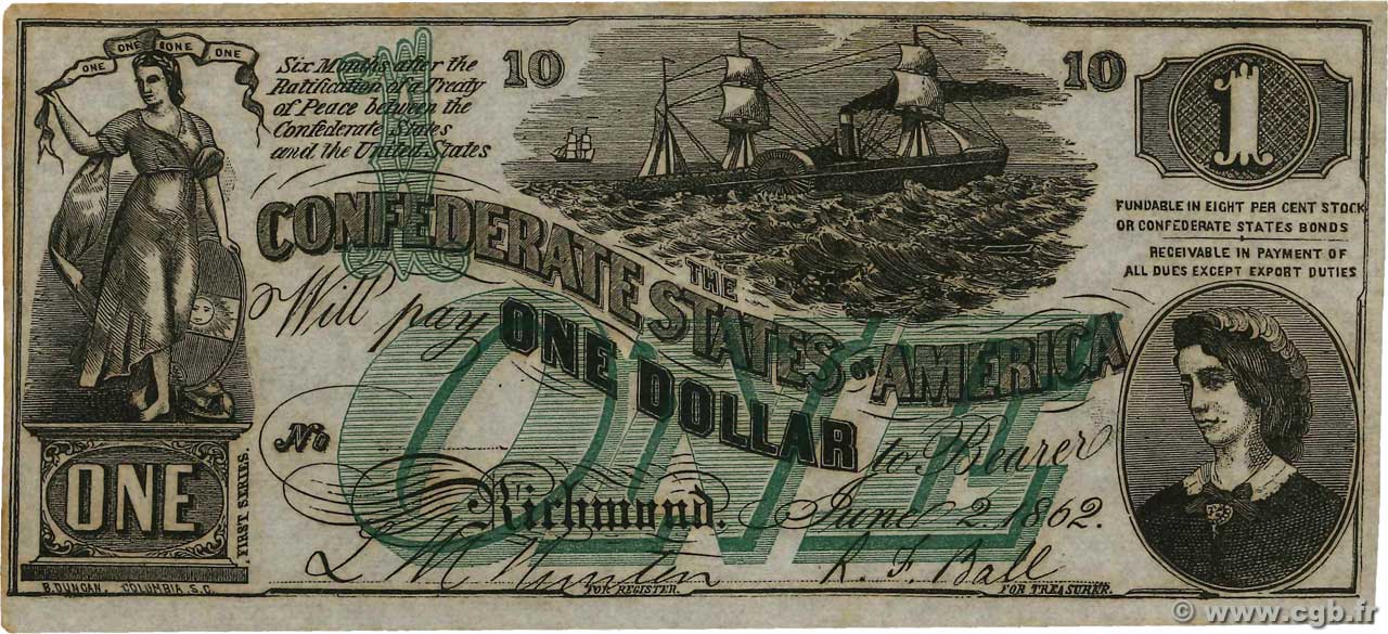 1 Dollar Faux ESTADOS CONFEDERADOS DE AMÉRICA  1862 P.40x SC