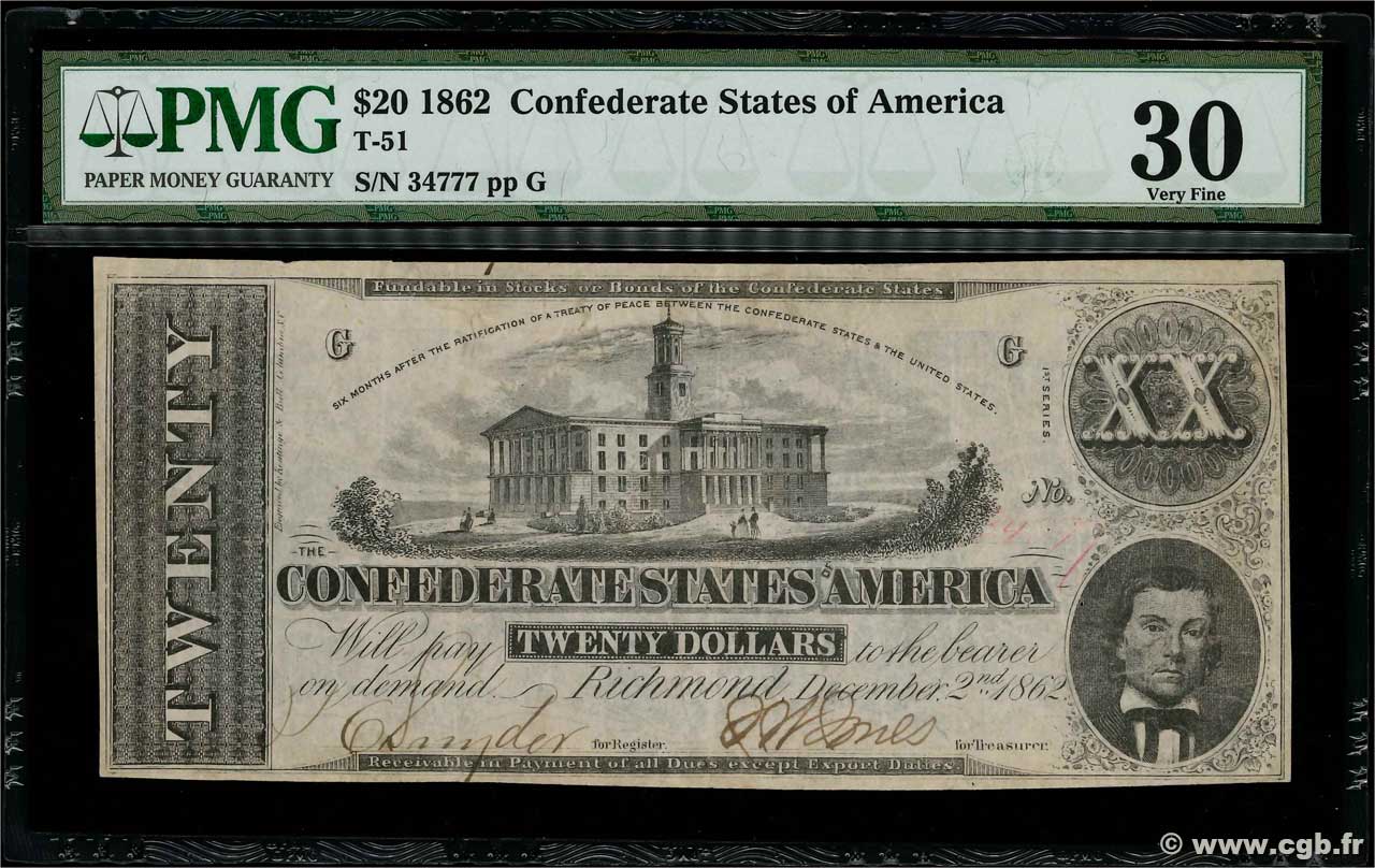 20 Dollars 美利堅聯盟國  1862 P.53c VF-