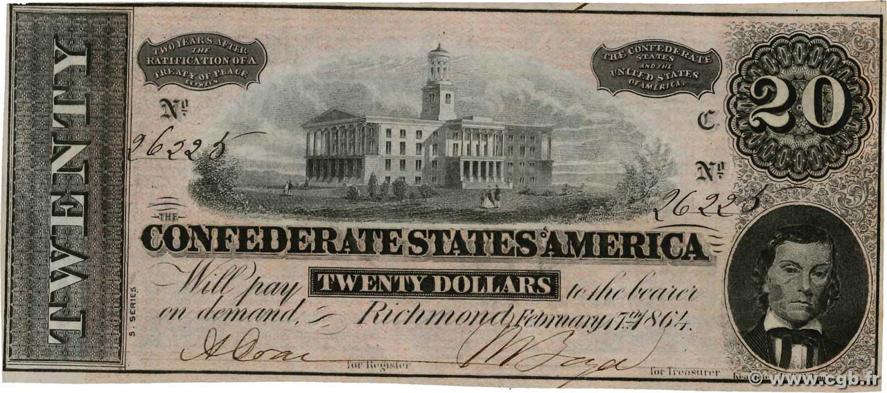 20 Dollars STATI CONFEDERATI D AMERICA  1864 P.69 AU