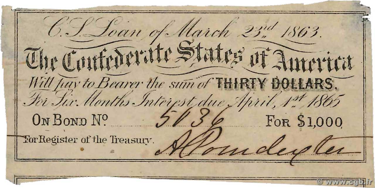 30 Dollars Гражданская война в США  1863  XF