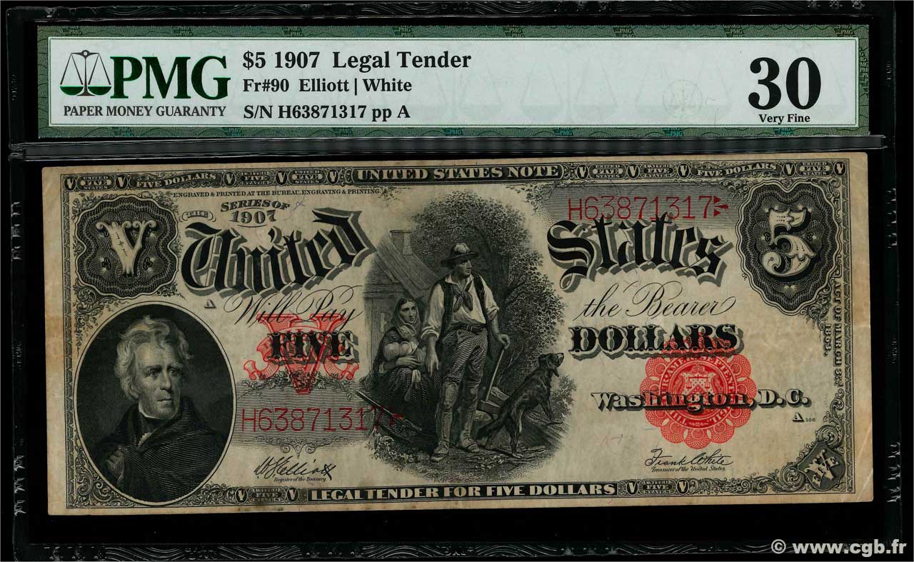 5 Dollars STATI UNITI D AMERICA  1907 P.186 BB