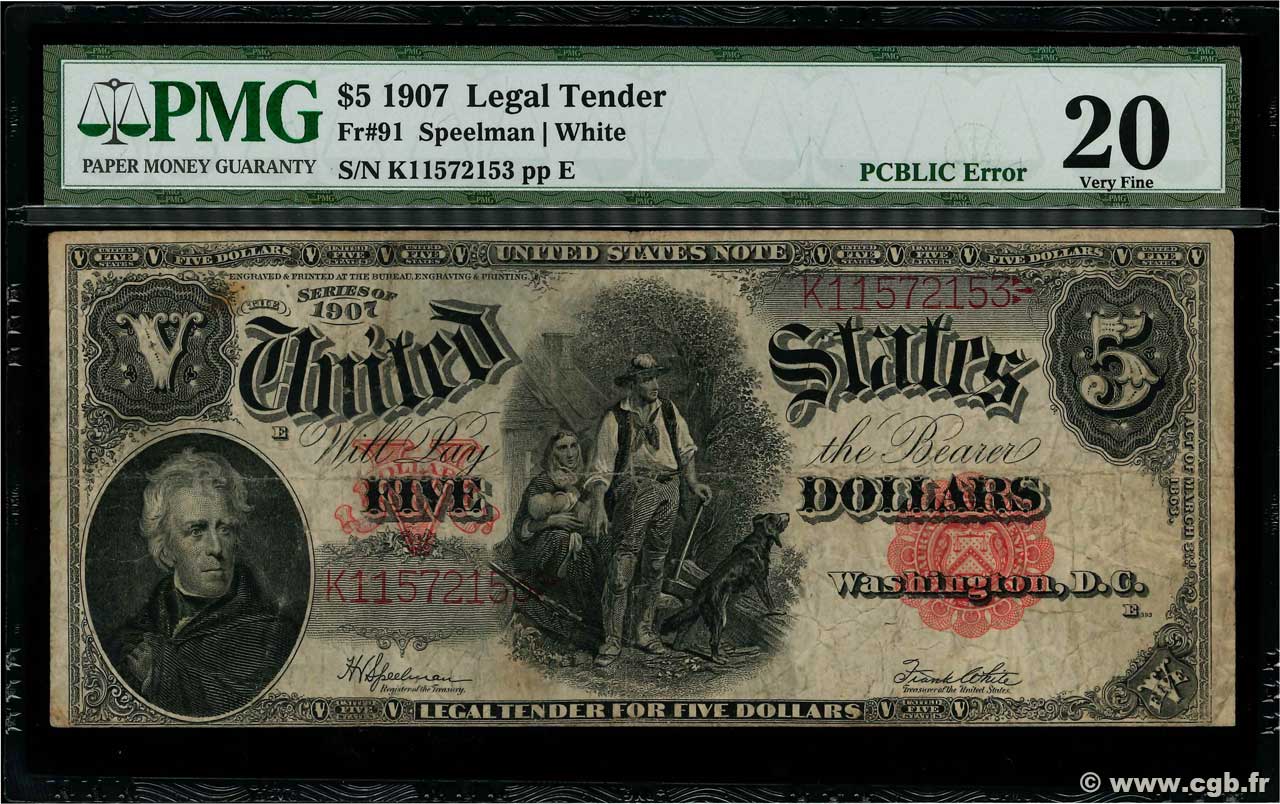 5 Dollars VEREINIGTE STAATEN VON AMERIKA  1907 P.186 fS