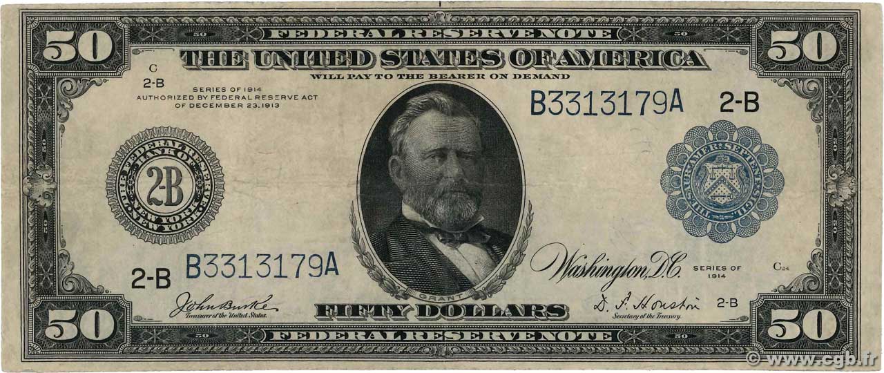 50 Dollars ÉTATS-UNIS D AMÉRIQUE New York 1914 P.362b TB+
