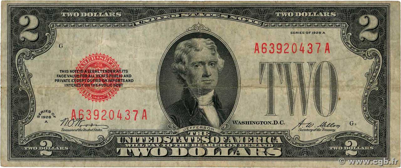 2 Dollars STATI UNITI D AMERICA  1928 P.378a q.BB