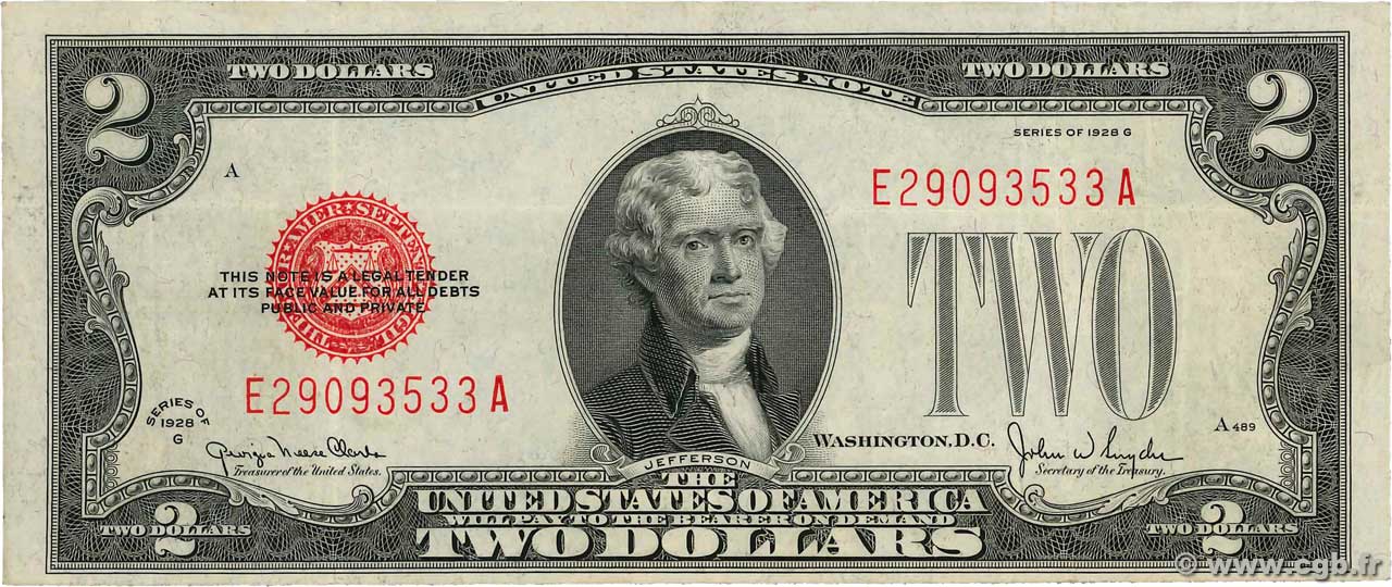 2 Dollars VEREINIGTE STAATEN VON AMERIKA  1928 P.378g fVZ