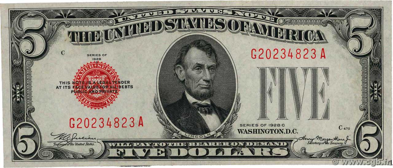 5 Dollars ÉTATS-UNIS D AMÉRIQUE  1928 P.379c SPL