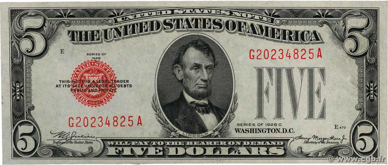 5 Dollars ÉTATS-UNIS D AMÉRIQUE  1928 P.379c SPL