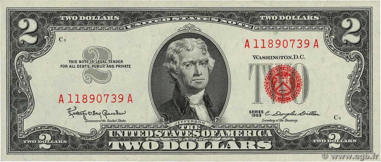 2 Dollars ESTADOS UNIDOS DE AMÉRICA  1963 P.382 EBC