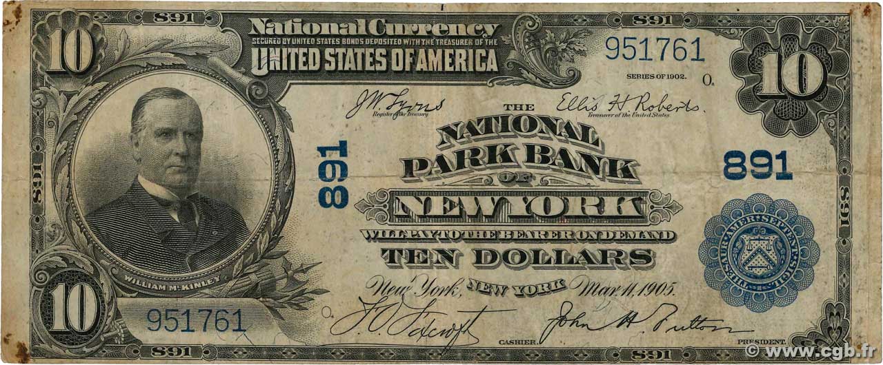 10 Dollars UNITED STATES OF AMERICA New York 1902 Fr.624 F