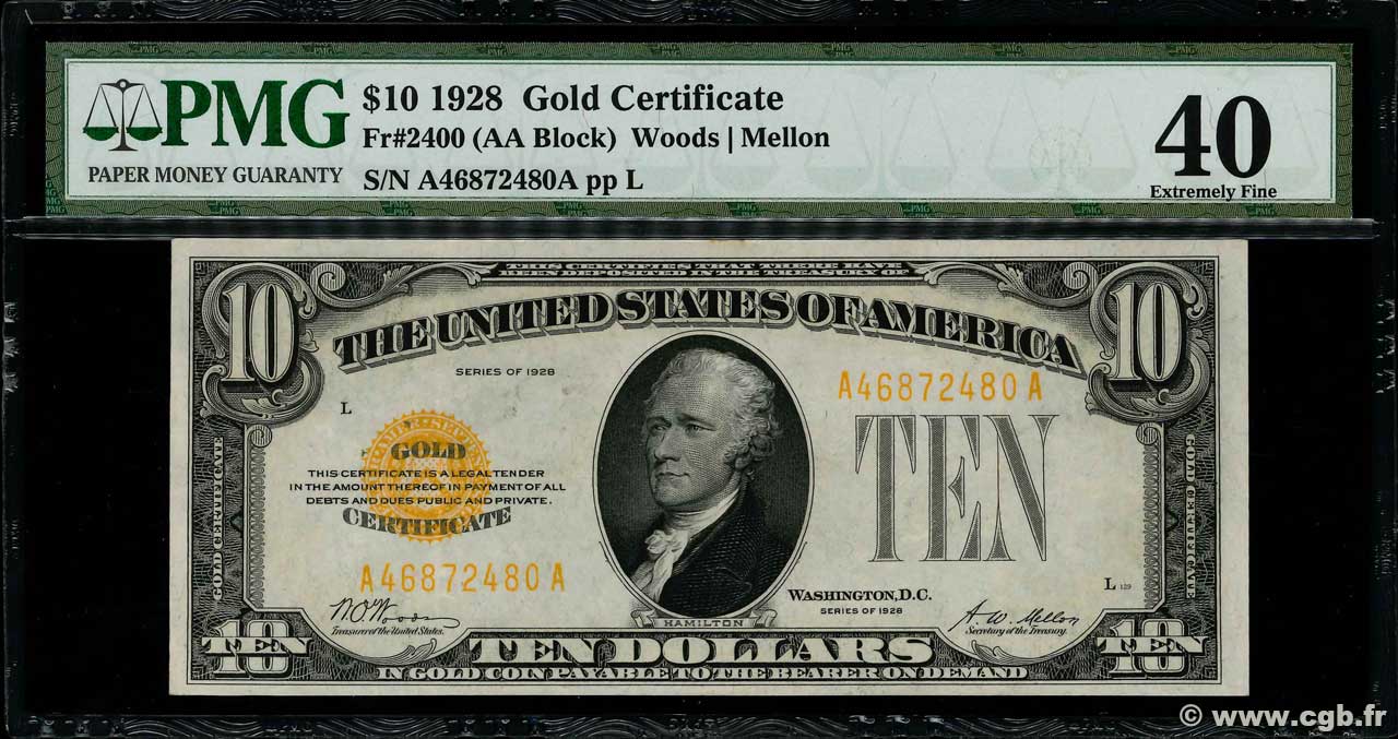 10 Dollars ÉTATS-UNIS D AMÉRIQUE  1928 P.400 TTB+