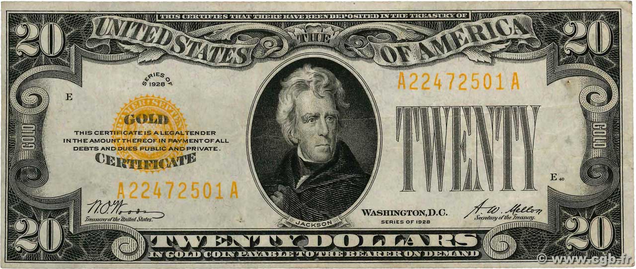 20 Dollars UNITED STATES OF AMERICA  1928 P.401 VF